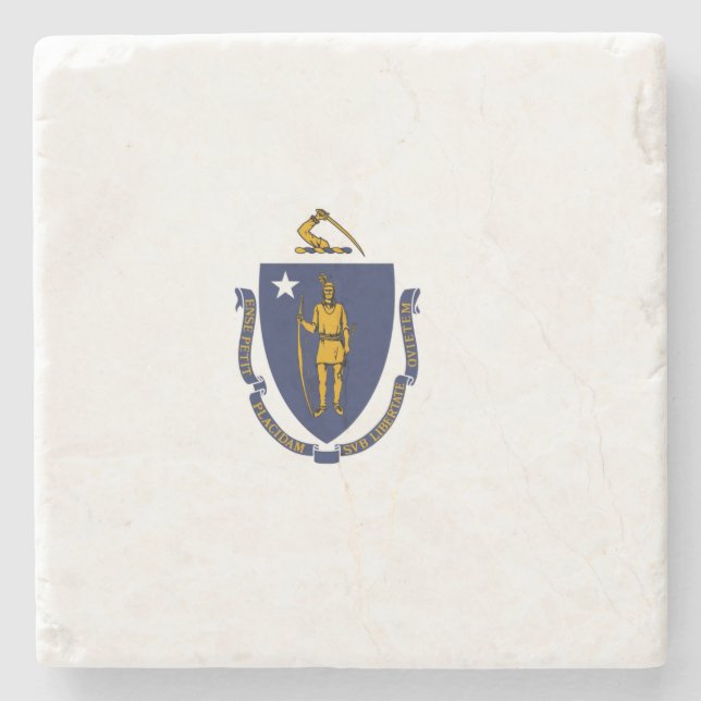 Massachusetts State Flag Stone Coaster (Front)