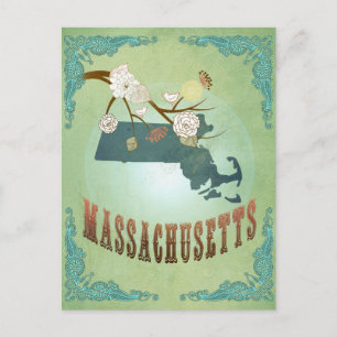 Massachusetts State Map – Green Postcard