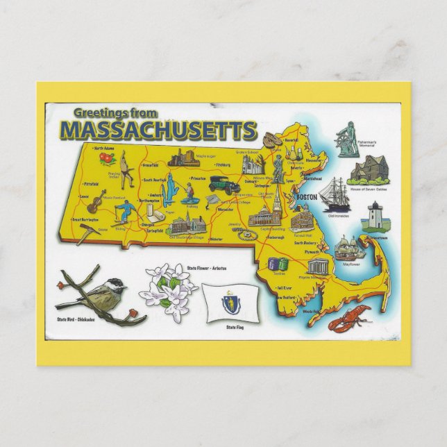 Massachusetts State Map Postcard (Front)