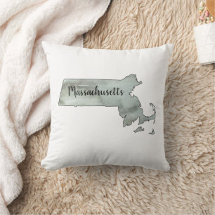 Massachusetts State Outline Watercolor Cushion