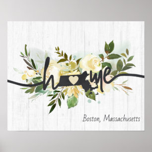 Massachusetts State Personalised Home City Rustic Poster