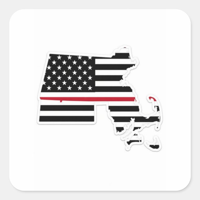 Massachusetts thin red line square sticker (Front)