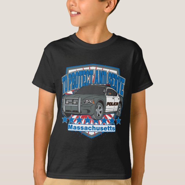 Massachusetts To Protect and Serve Police Car T-Shirt (Front)