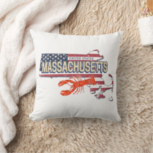 Massachusetts United States Retro Map Vintage USA Cushion