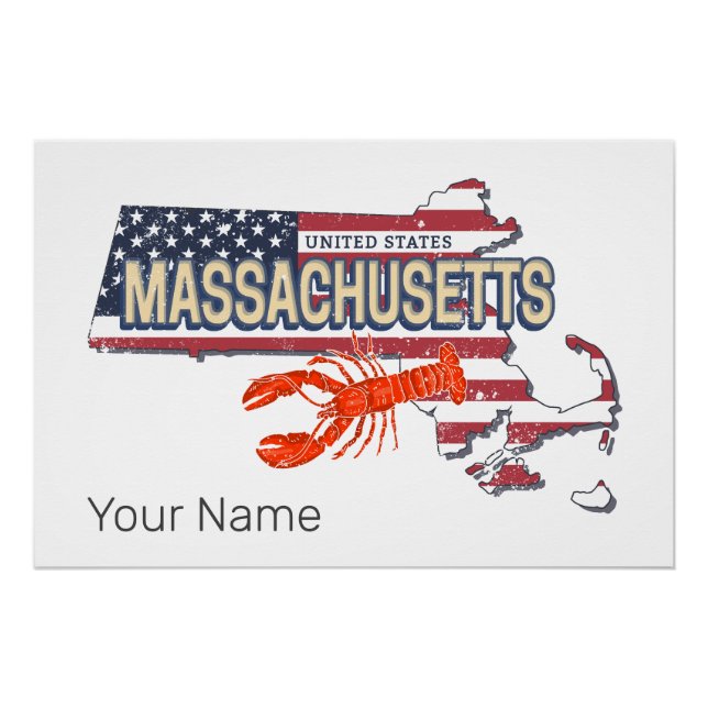 Massachusetts United States Retro Map Vintage USA Poster (Front)