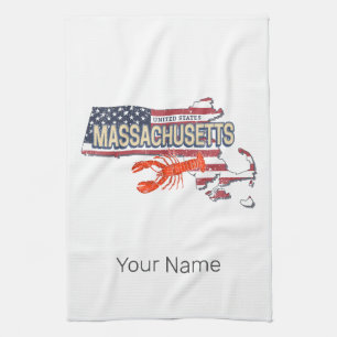 Massachusetts United States Retro Map Vintage USA Tea Towel
