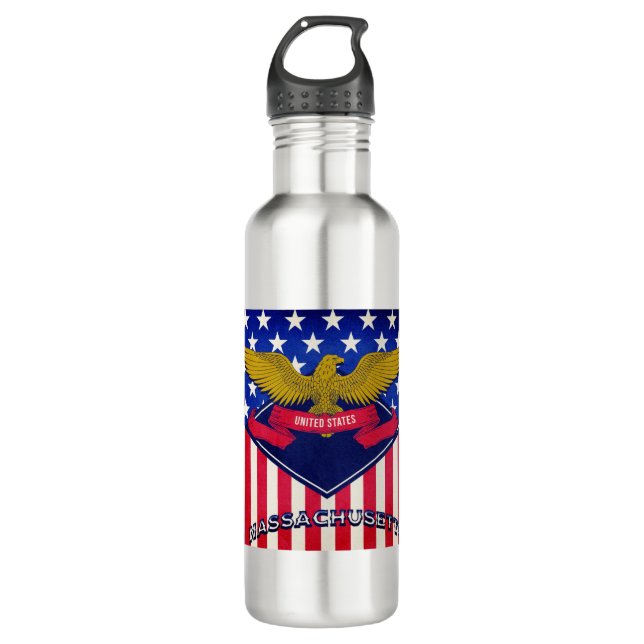 Massachusetts USA Flag 710 Ml Water Bottle (Front)