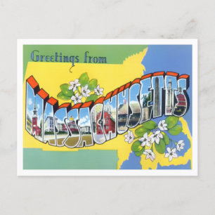 Massachusetts Vintage Big Letters Postcard
