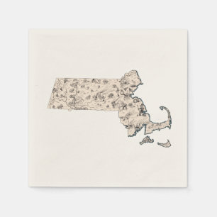 Massachusetts Vintage Picture Map Antique Chart Napkin