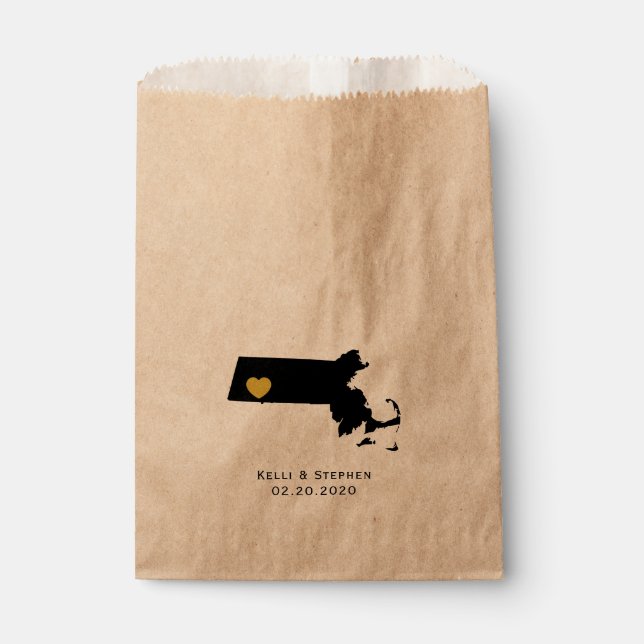 Massachusetts Wedding Favour Treat Sacks, Gift Bag (Front)