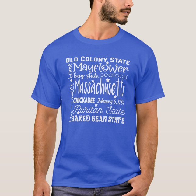 Massachusetts Word Cloud Typography T-Shirt (Front)