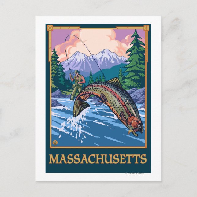 MassachusettsAngler Fisherman Scene Postcard (Front)