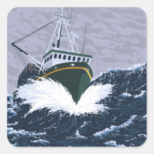 MassachusettsCrab Fishing Boat Scene Square Sticker