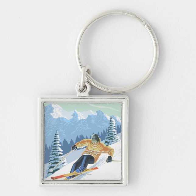 MassachusettsDownhill Skier Scene Key Ring (Front)