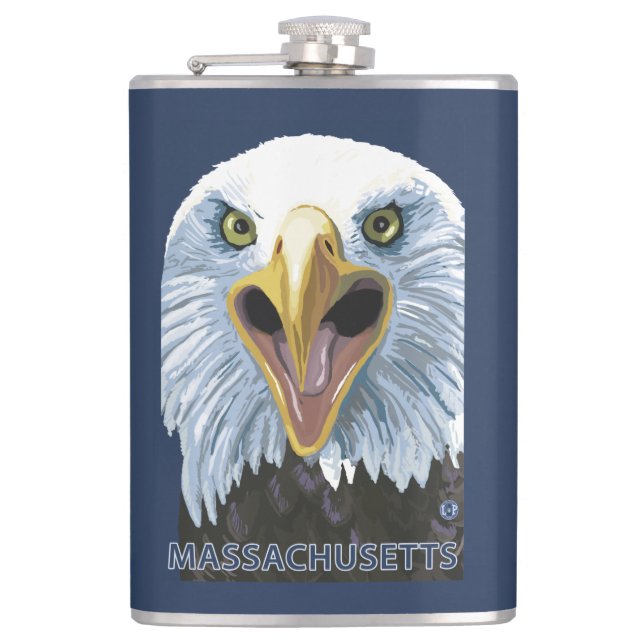 MassachusettsEagle Up Close Hip Flask (Front)