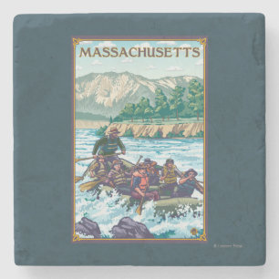 MassachusettsRiver Rafting Scene Stone Coaster