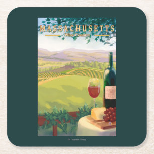 MassachusettsWine Country Scene Square Paper Coaster