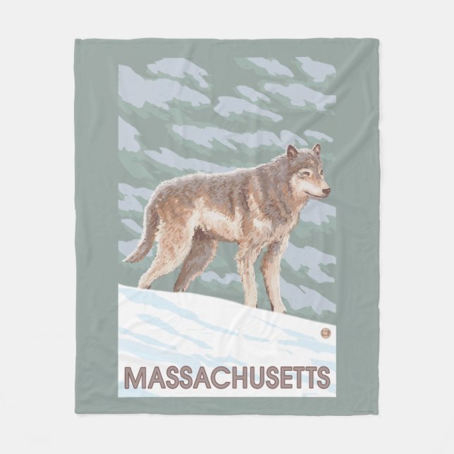 MassachusettsWolf Scene Fleece Blanket (Front)