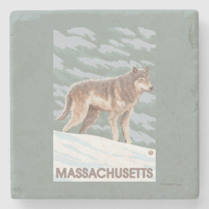 MassachusettsWolf Scene Stone Coaster