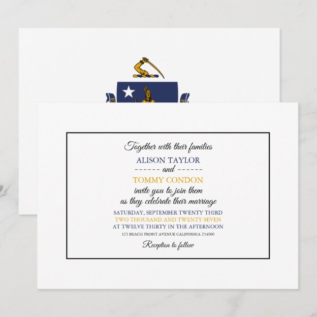 Massachusite Flag, Flag of Massachusetts Wedding Invitation (Front/Back)