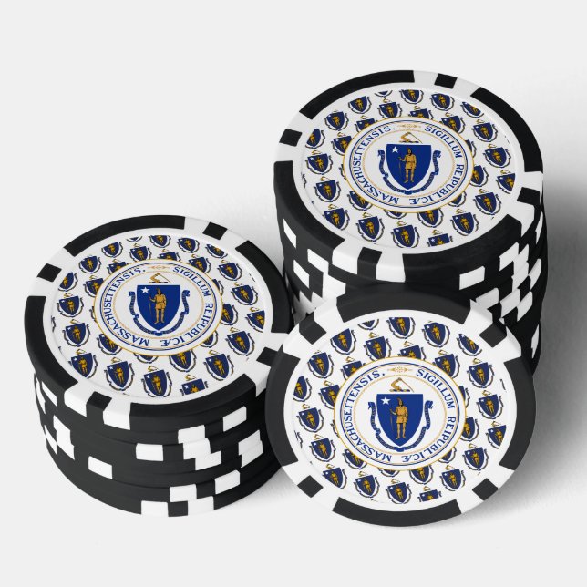 Massachusite Flag & Seal, Massachusetts Poker Chips (Stack)