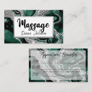 Massage Appointment Reminder  Silver Green Marble Business Card