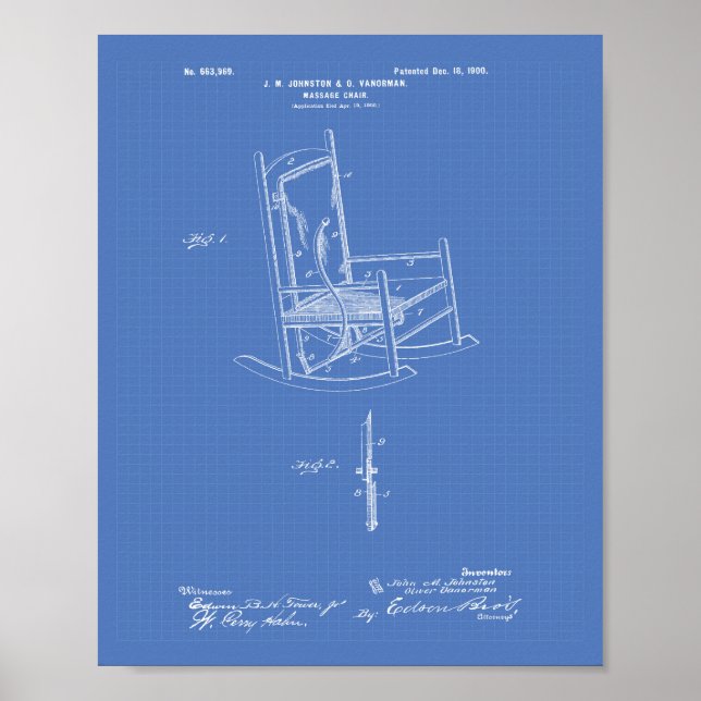 Massage Chair 1900 Patent Art Blueprint Poster (Front)