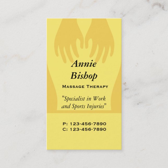 Massage/ Chiropractor  Business Card/ Yellow Business Card (Front)