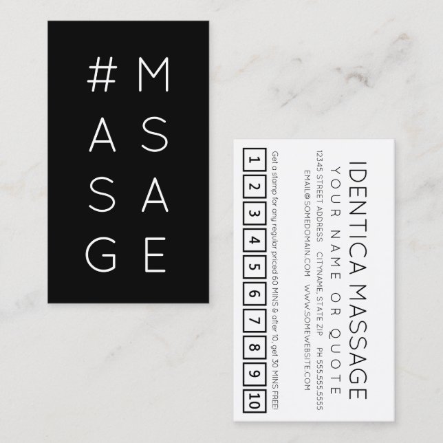 #MASSAGE hashtag loyalty punch card (Front/Back)