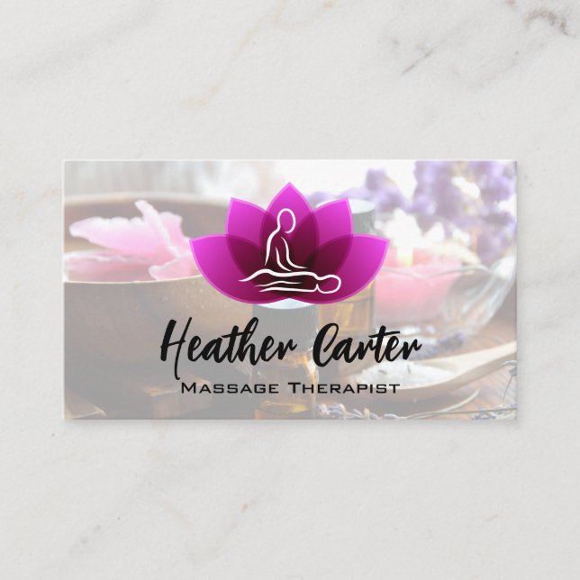 Massage Lotus Flower Logo | Spa Oils Salts Business Card (Front)