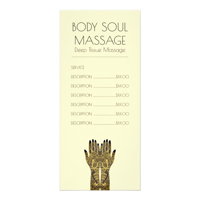 Massage Practice Henna Mehndi Price List Rack Card (Front)
