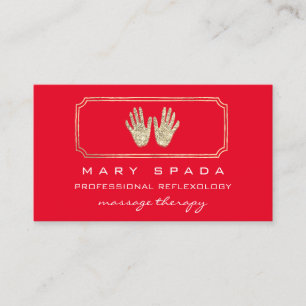 Massage Reflexology Glitter Hands Red Gold QR  Business Card