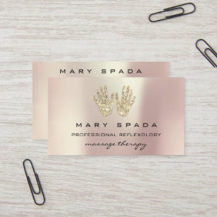 Massage Reflexology Glitter Hands Rose Gold Business Card