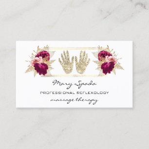 Massage Reflexology Reiki Hands Gold QR Code Pink Business Card