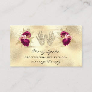 Massage Reflexology Reiki Hands Gold QRCode Wreath Business Card