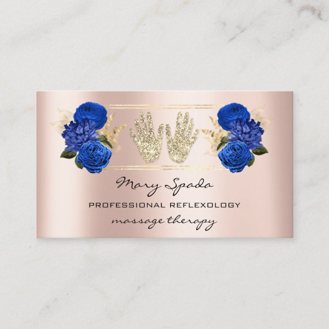 Massage Reflexology Reiki Hands Rose Gold QR Royal Business Card (Front)