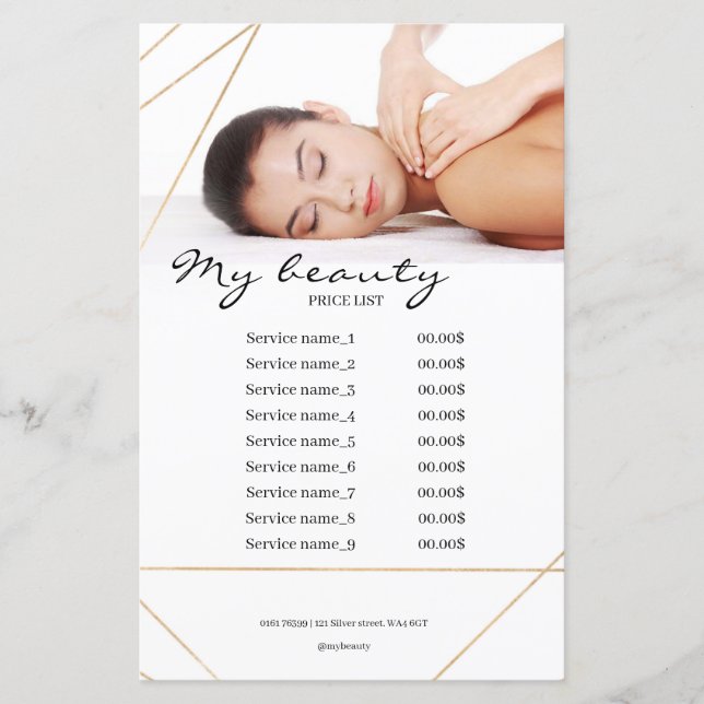 Massage Salon White Background & Lines Price List (Front)