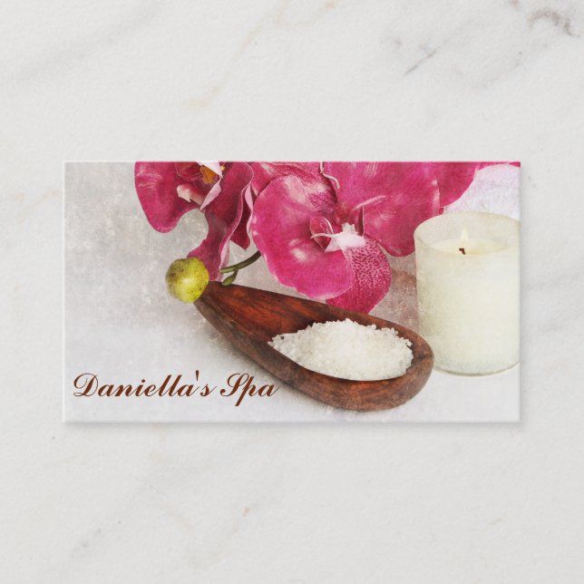 Massage spa salts, oil, orchids and candle business card (Front)