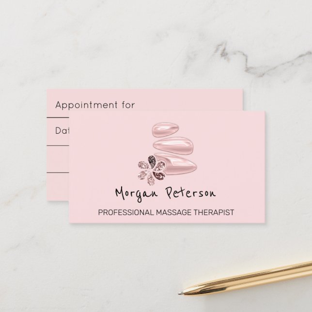 Massage Spa Wellness Beauty Pink Custom Logo Appointment Card (Front/Back In Situ)
