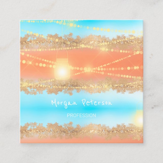 Massage Spa Wellness Blue Gold Lights Beauty Appointment Card (Front)