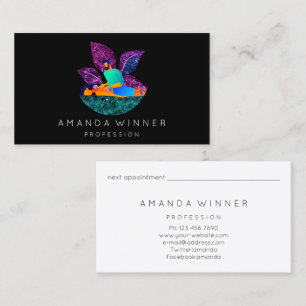 Massage Spa Wellness Custom Logo Lotus Black Appointment Card