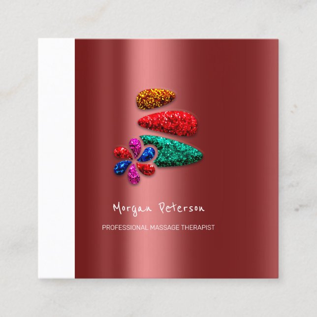 Massage Spa Wellness Floral Stone Logo Burgundy Appointment Card (Front)