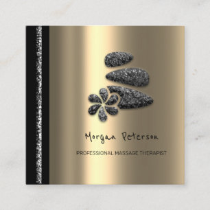 Massage Spa Wellness Floral Stone Logo Gold Grey Appointment Card
