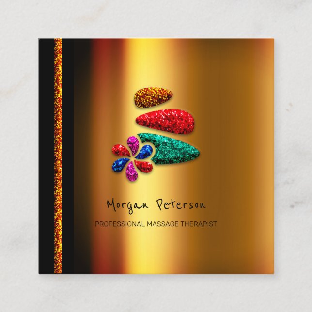 Massage Spa Wellness Floral Stone Logo Gold VIP Appointment Card (Front)