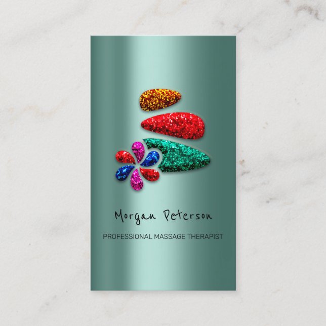 Massage Spa Wellness Floral Stone Logo Green Appointment Card (Front)