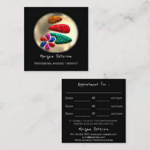 Massage Spa Wellness Flower Gold Logo Stone Black Appointment Card