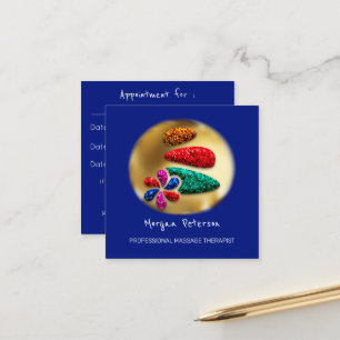 Massage Spa Wellness Flower Gold Logo Stone Navy Appointment Card