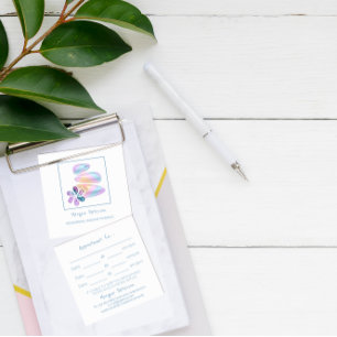 Massage Spa Wellness Flower Stone Blue White  Logo Appointment Card