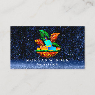 Massage Spa Wellness Glitter Logo Lotus Navy Appointment Card