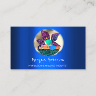 Massage Spa Wellness Golden Logo Lotus Blue Appointment Card